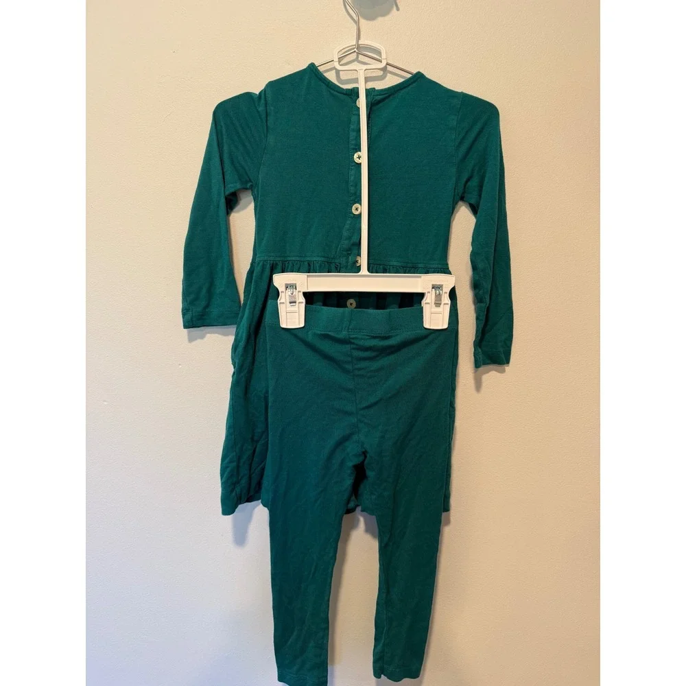 Kate Quinn Kids Teal Green Modal Dress and Leggings Set 2T Long Sleeve Outfit